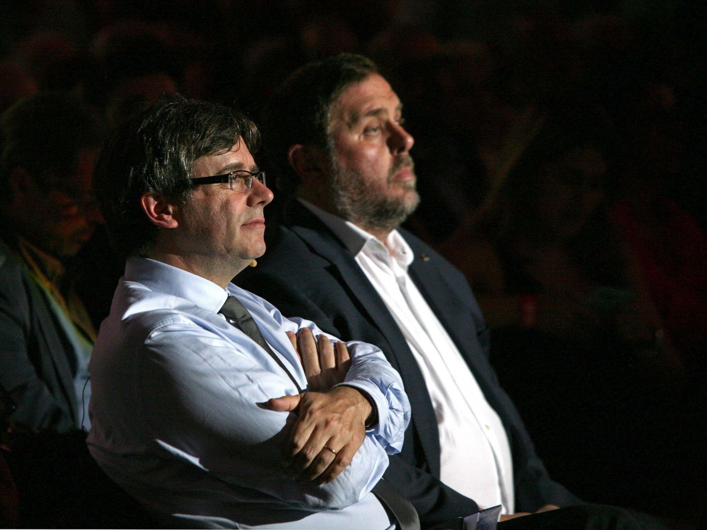 El presidente de la Generalitat, Carles Puigdemont, y el vicepresidente Oriol Junqueras, en Tarragona. (EFE)