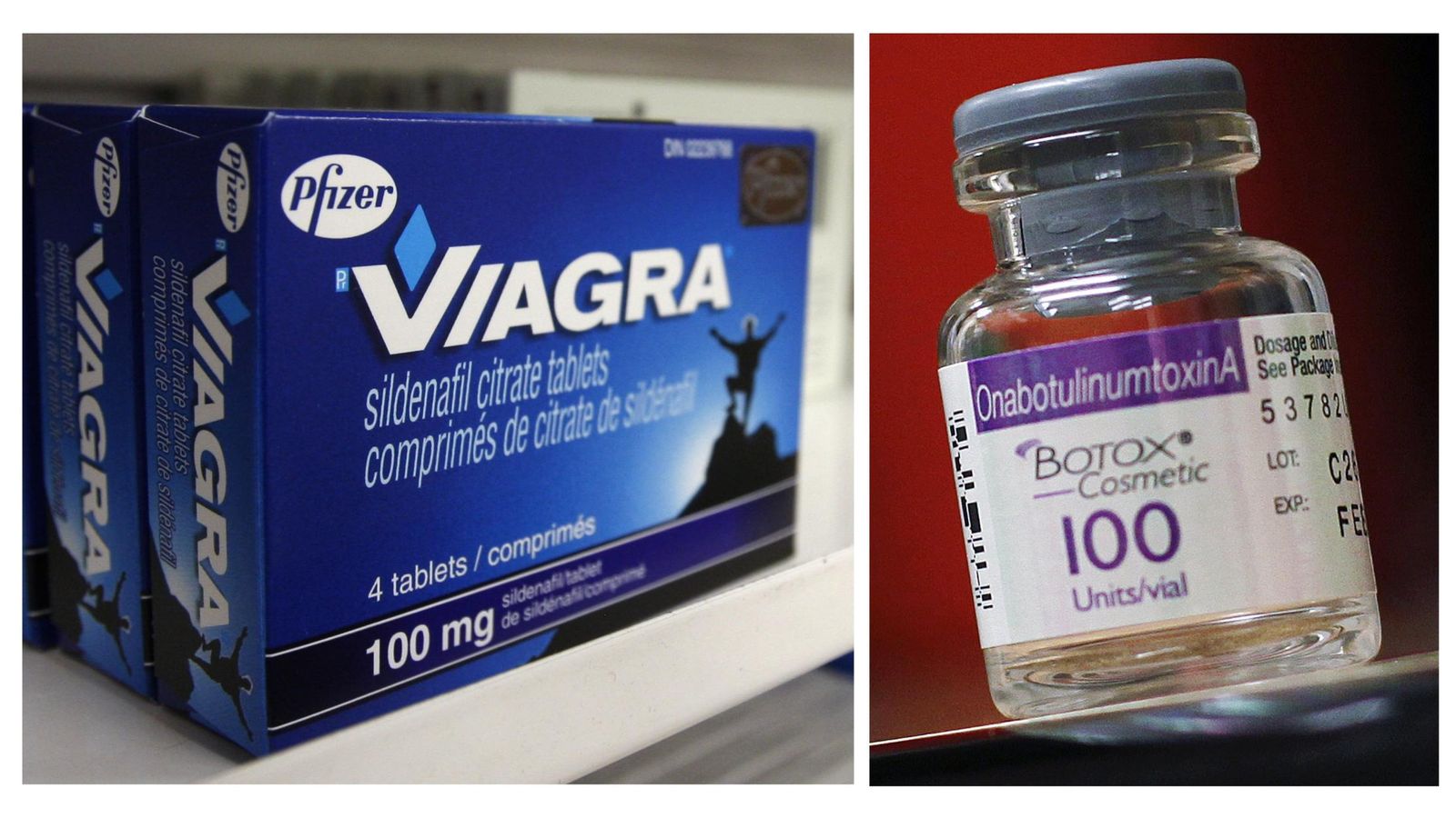 Foto: Una caja de Viagra (Pfizer) junto a una ampolla de Botox (Allergan) (Reuters)