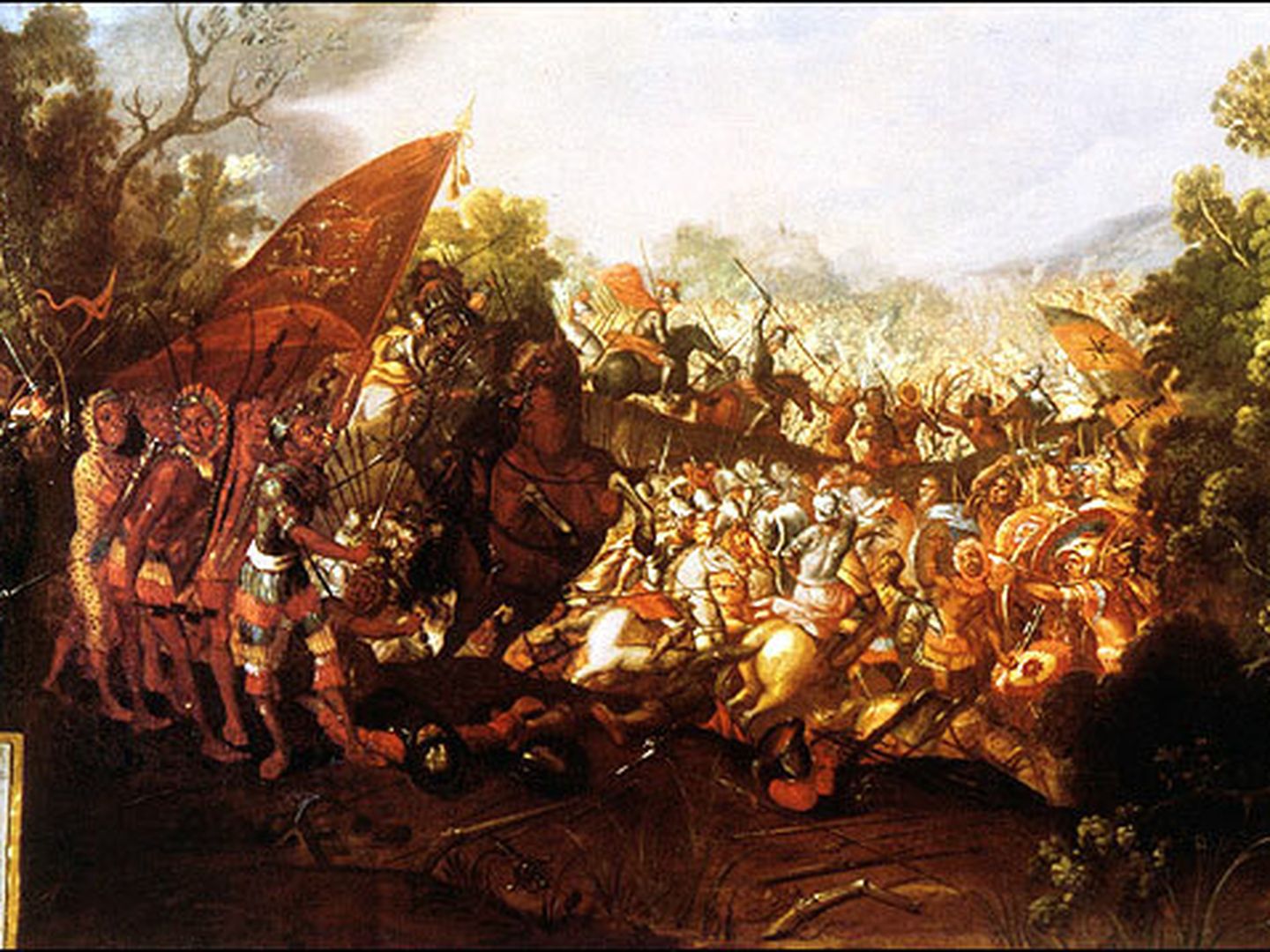 Óleo del siglo XVII que representa la batalla de Otumba.