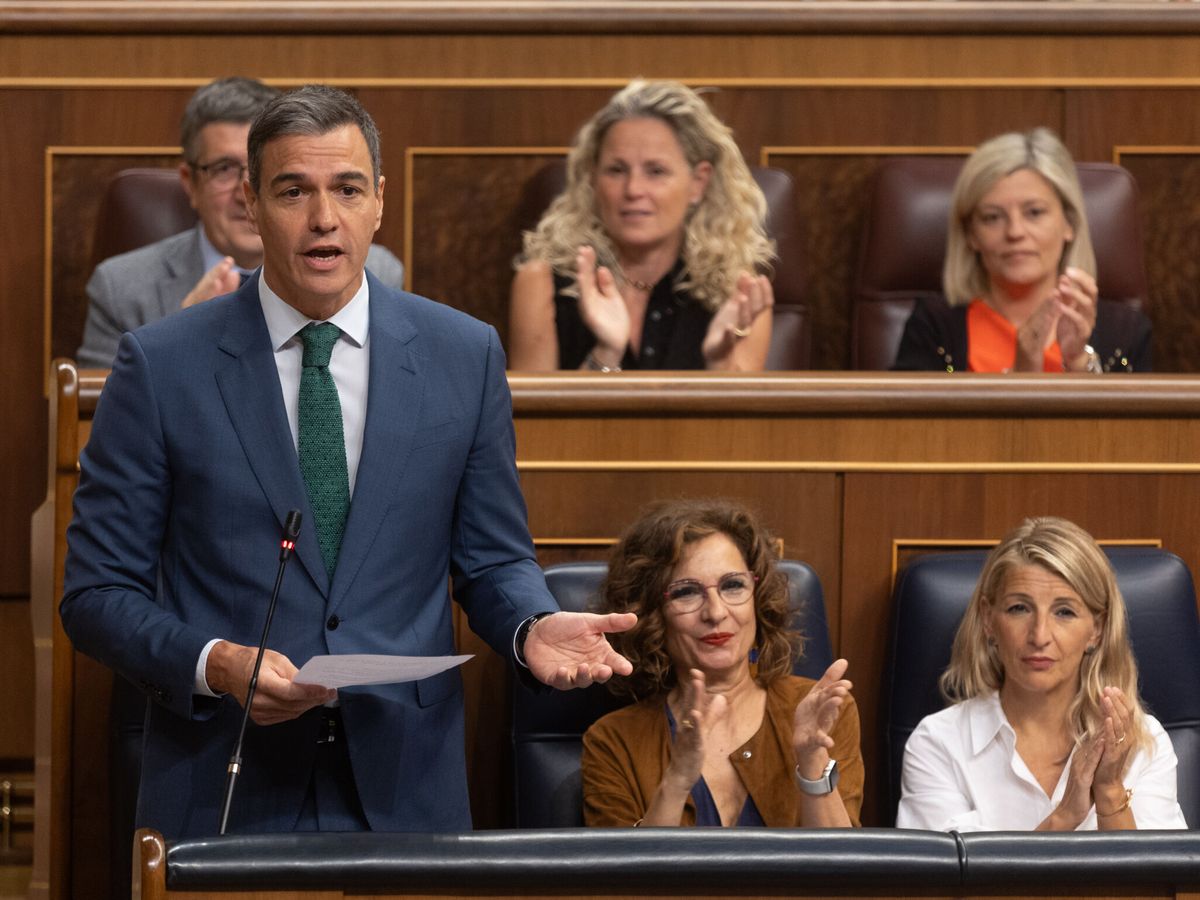Foto: El presidente del Gobierno, Pedro Sánchez, interviene durante una sesión de control al Gobierno, en el Congreso de los Diputados. (Europa Press/Eduardo Parra)