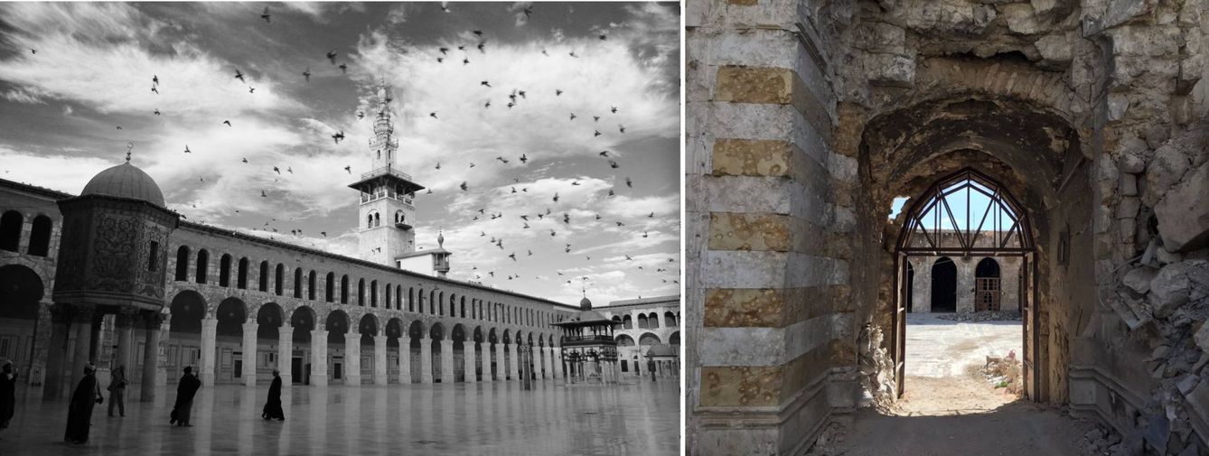Comparativa entre la mezquita Omeya de Damasco y la de Alepo.