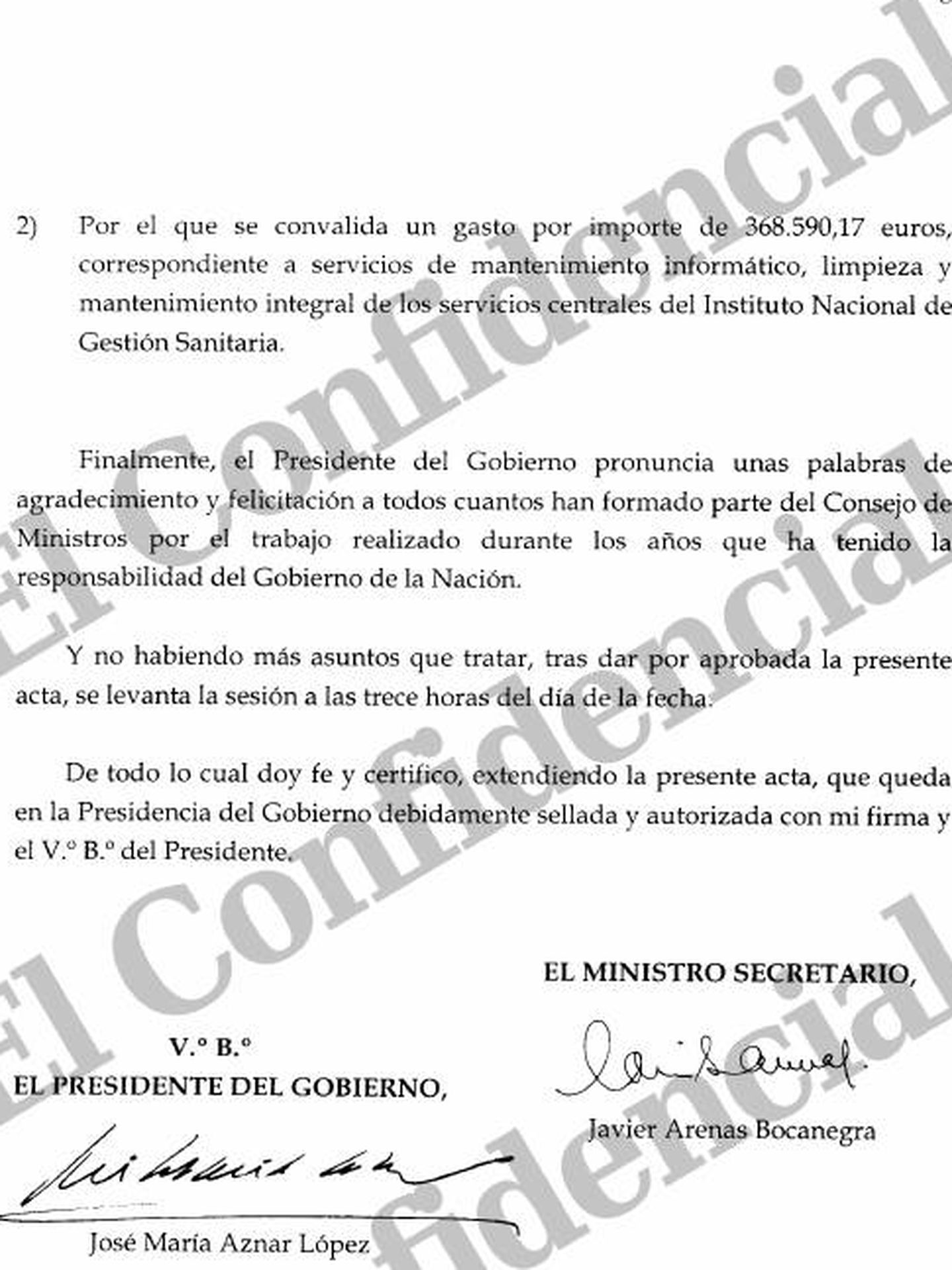 Pinche en la imagen para leer el acta completa del último Consejo de Ministros presidido por Aznar.