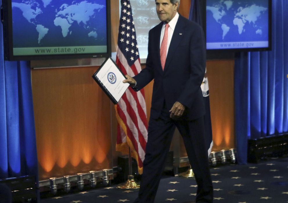 Foto: El secretario de Estado de EEUU, John Kerry, antes de su comparecencia de hoy (Reuters).