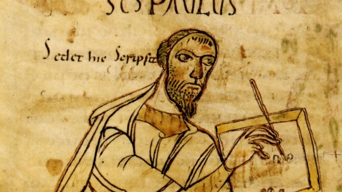 Grabado del siglo IX que muestra San Pablo escribiendo.