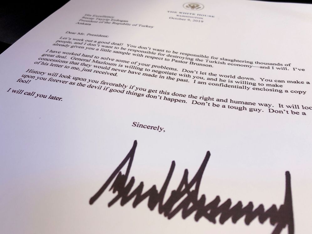 Foto: La carta que Donald Trump envió a Erdogan sobre la cuestión siria (Reuters)