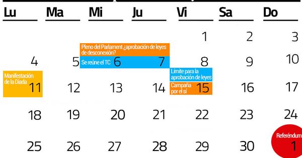 Foto: Así queda el calendario del mes de septiembre previo al 1-O.