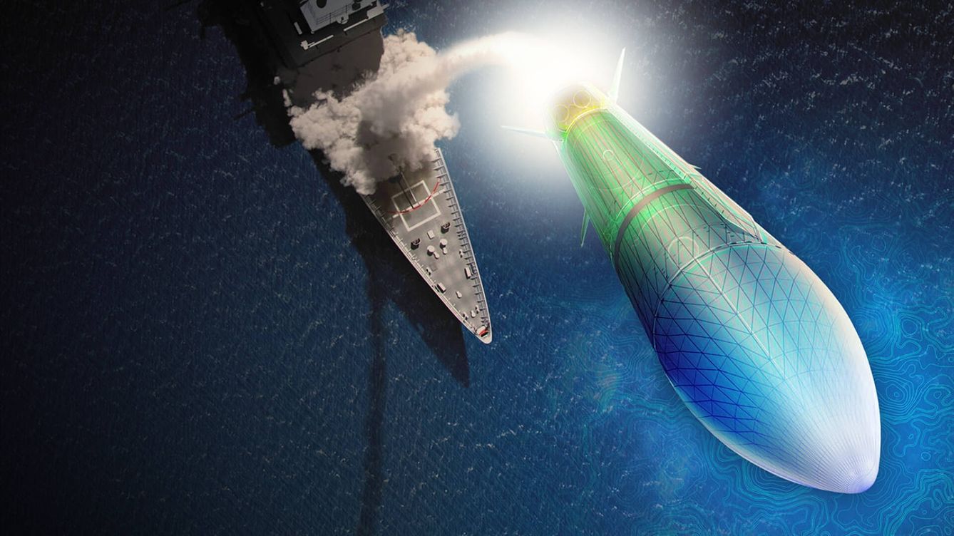 Foto: Ilustración de un concepto de interceptor hipersónico lanzado desde un buque de la armada norteamericana. (Raytheon)