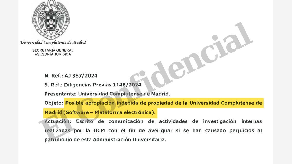 La UCM denuncia la falta de "cooperación" de Begoña Gómez y apunta a "apropiación indebida"