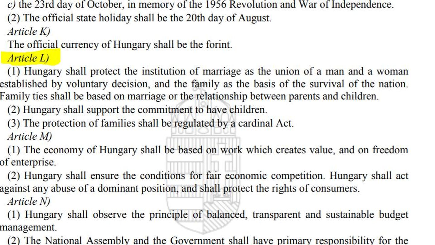 El artículo L de la Constitución húngara