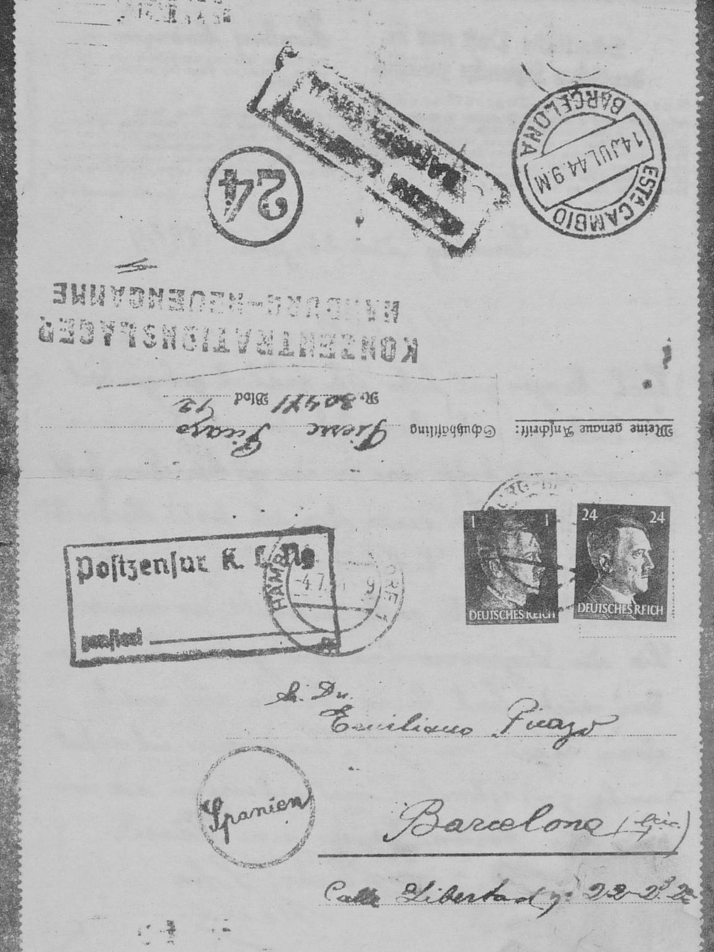 12. La carta que mandó un español desde Neuengamme a su familia. Cortesía de Antonio Muñoz