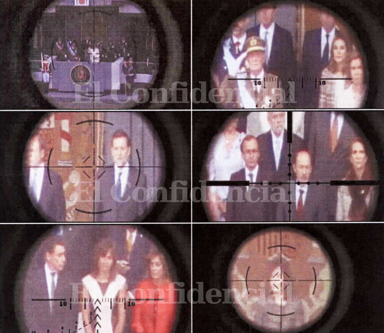 Juan Carlos I (1d) y Mariano Rajoy (2i) también estuvieron en el objetivo del francotirador el 12-O. (EC)