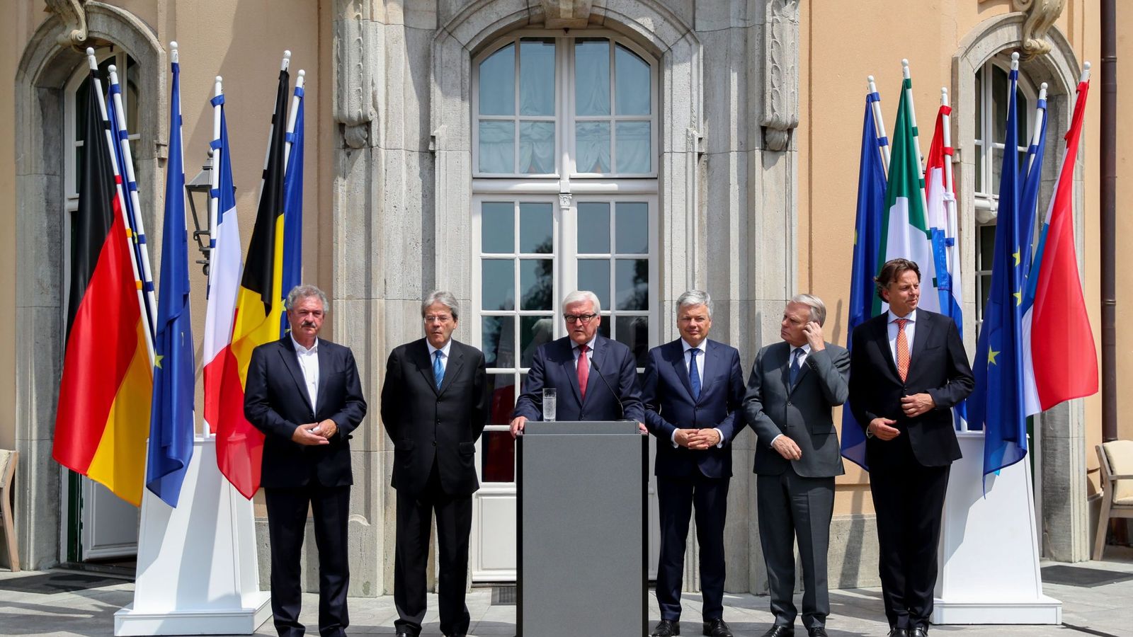 Foto: Los Ministros de Exteriores de los seis estados fundadores de la UE, hoy en Berlín (EFE)
