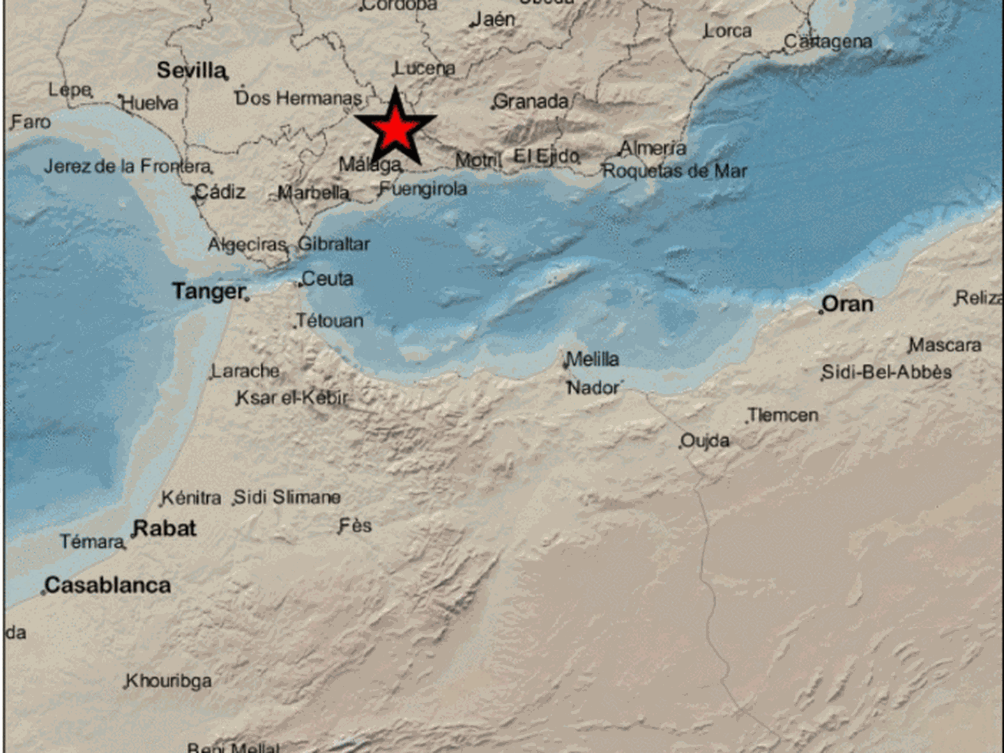 Epicentro del terremoto en las proximidades de Archidona. (IGN)