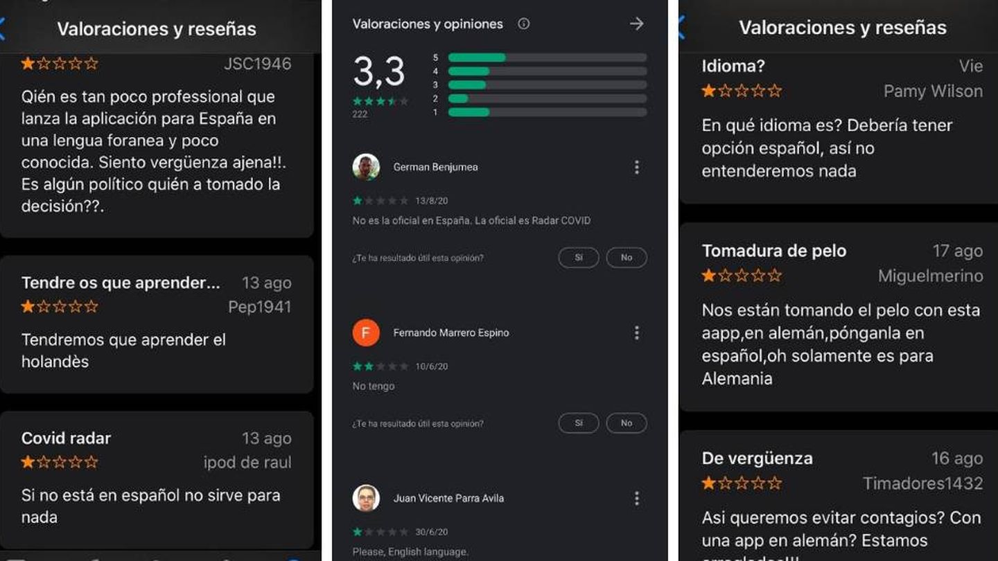 Valoraciones a la 'app' de Covid Radar, una aplicación neerlandesa
