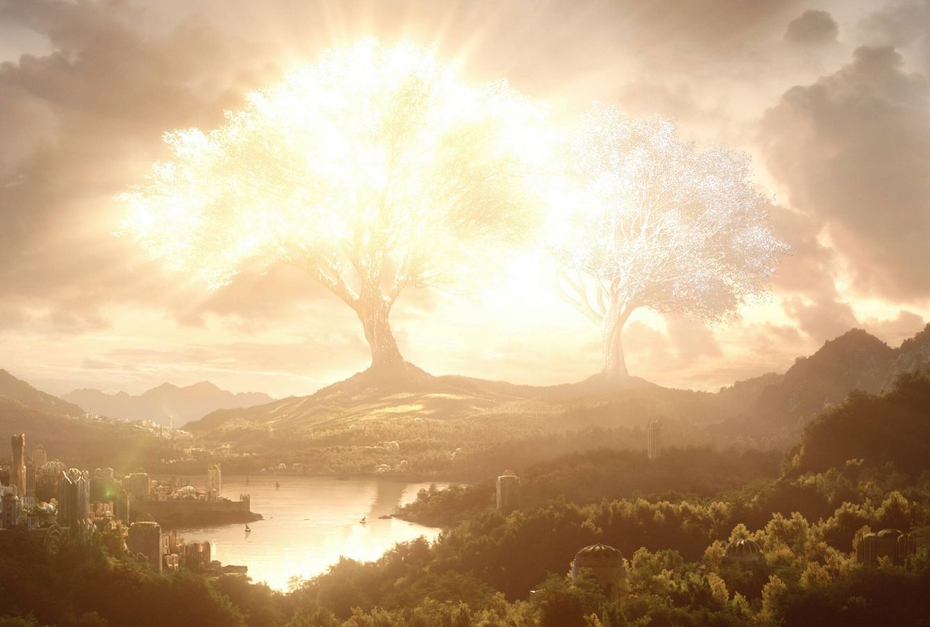Un fotograma de los Dos Árboles de Valinor, en la serie. (Prime Video)