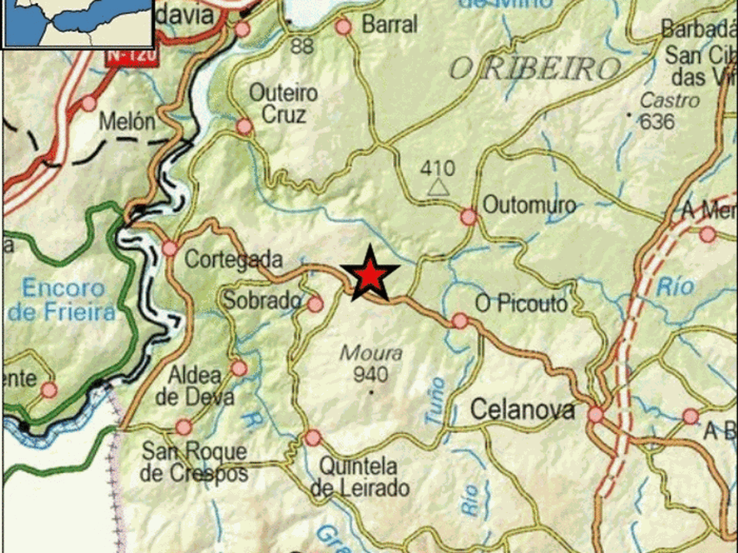 Epicentro del terremoto en las proximidades de Cartelle. (IGN)