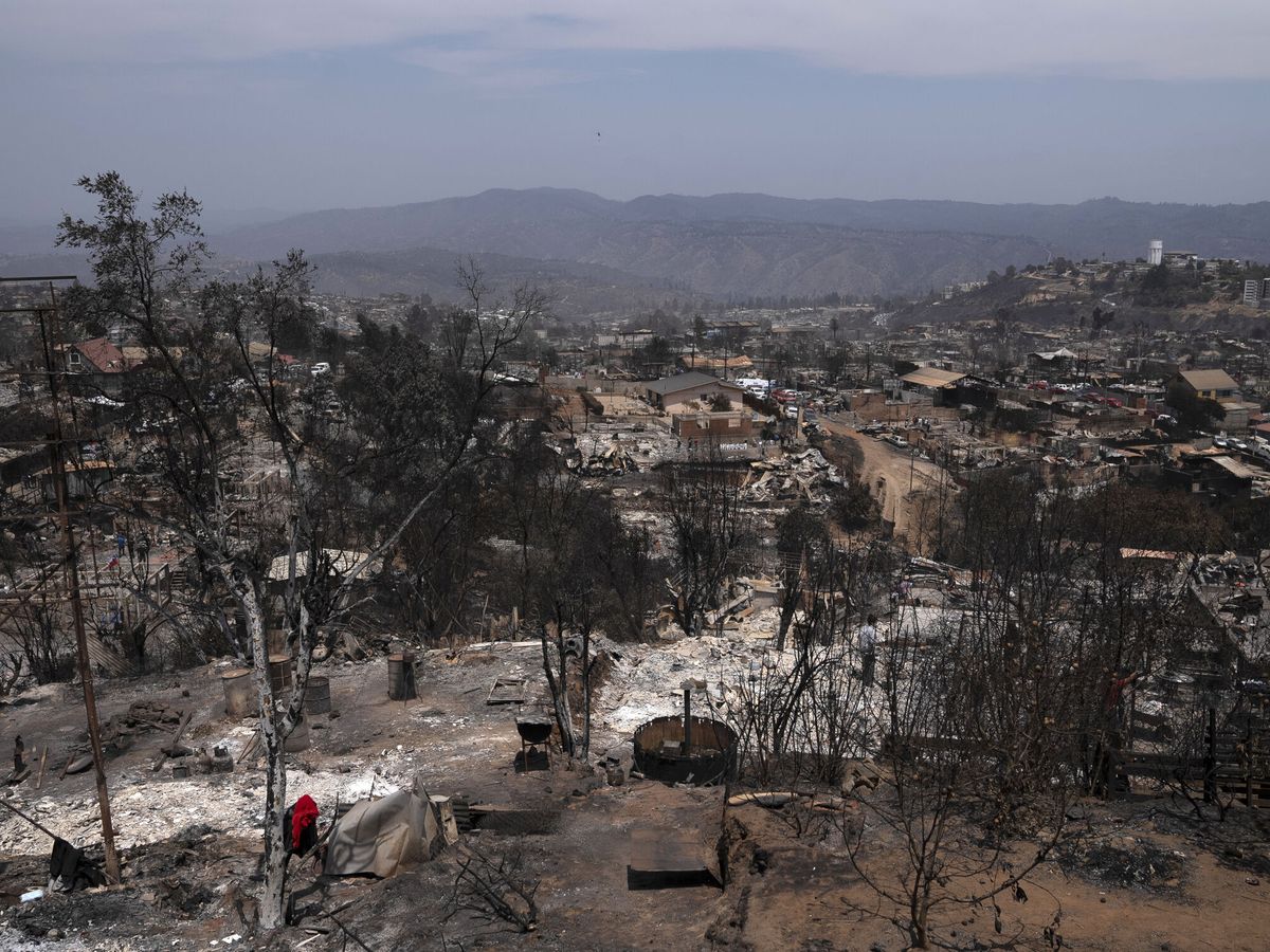 Foto: El sector de Achupallas, afectado por incendios forestales de Viña del Mar, Región de Valparaiso (Chile). (EFE/Adriana Thomasa)