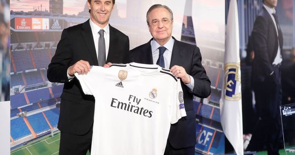 Foto: Julen Lopetegui posando junto a Florentino Pérez en el Bernabéu. (EFE)