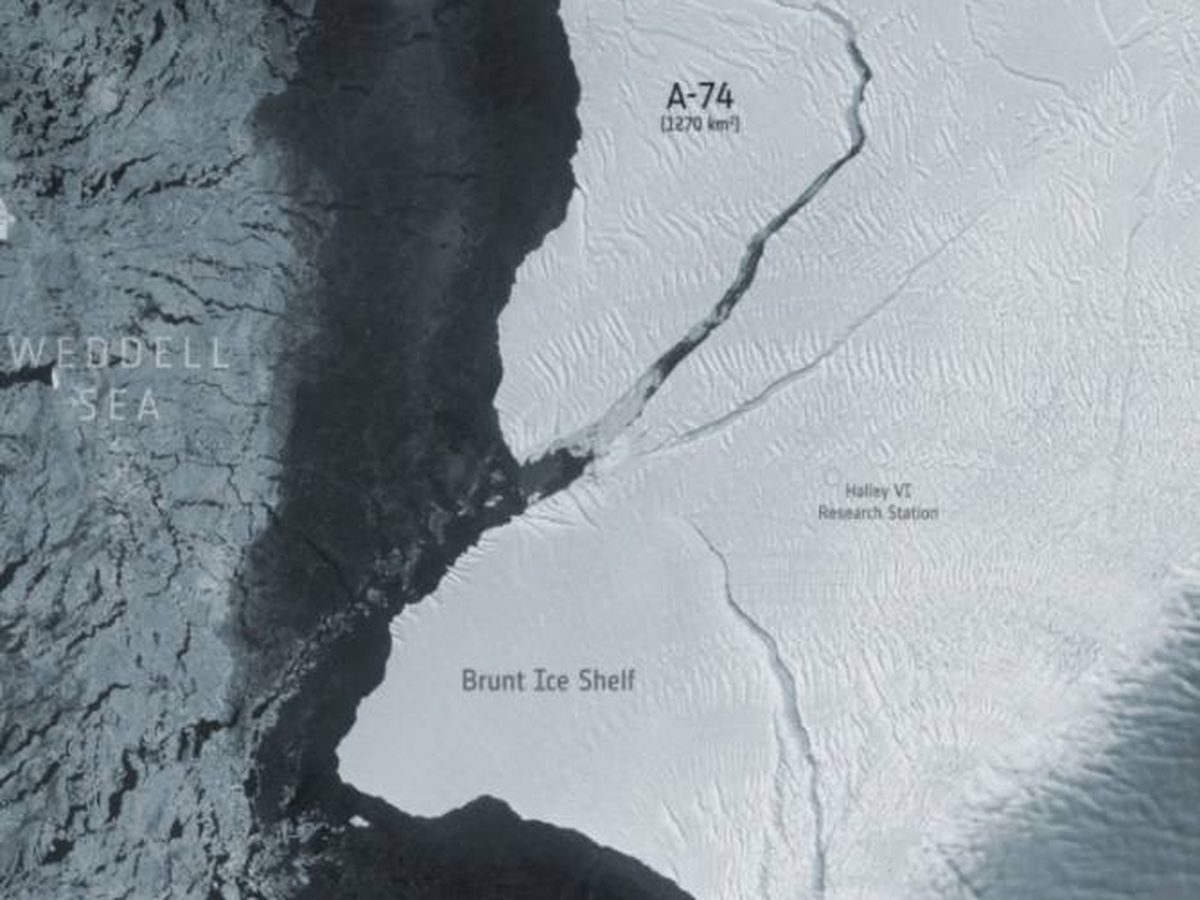 Foto: El iceberg ha recibido el apodo de ‘A-74’, puesto que es el cuadrante en el que lo localizaron (ESA)