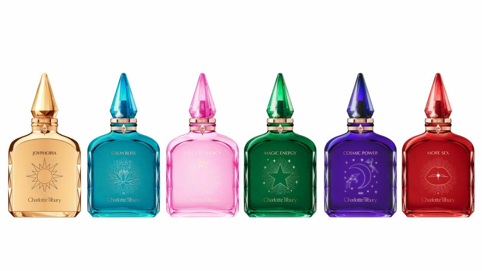 Las 6 pócimas perfumísticas de la Fragrance Collection of Emotions de Charlotte. (Cortesía de Charlotte Tilbury.)
