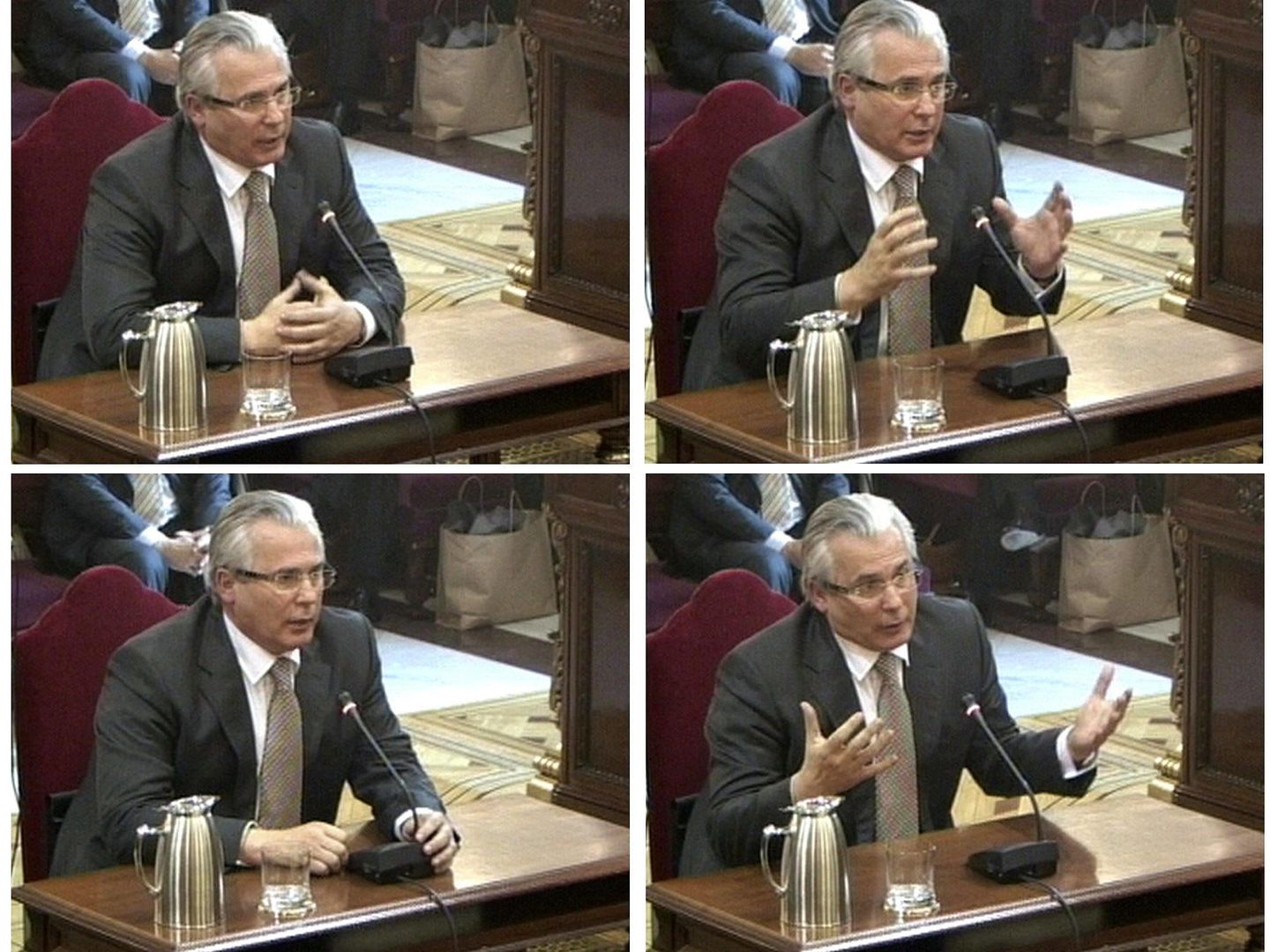 Garzón en varios momentos del juicio que le sentó en el banquillo de los acusados en 2012 (Efe)