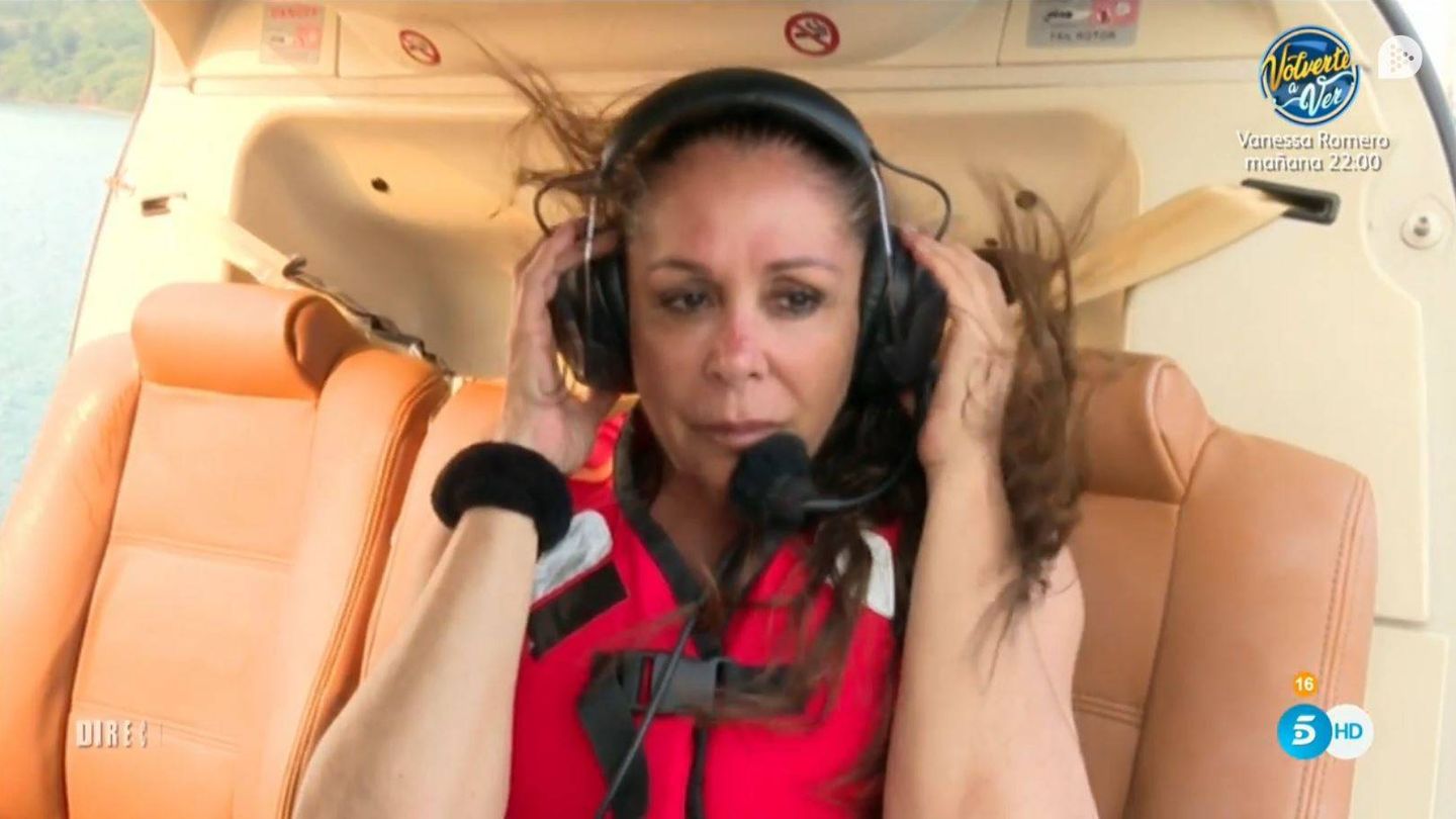 Isabel Pantoja, instantes antes de saltar en helicóptero. (Mediaset)