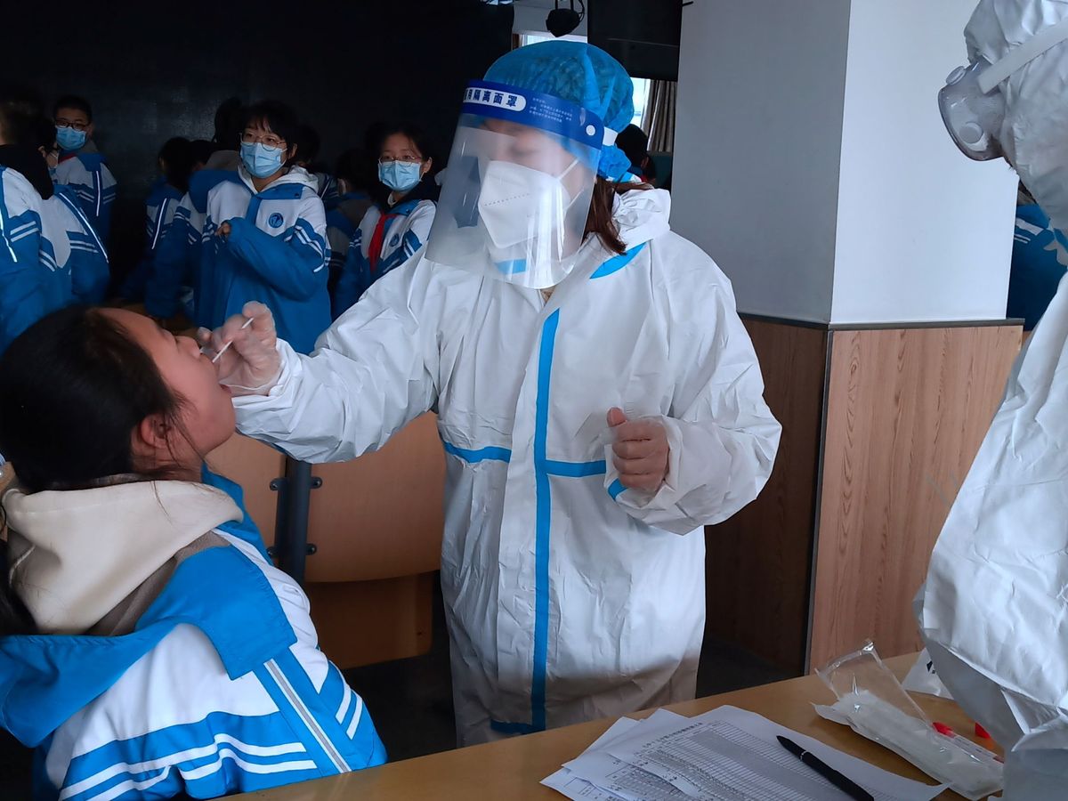 Foto: Test de covid-19 a estudiantes de Xingtai, en la provincia china de Hebei. (Reuters)
