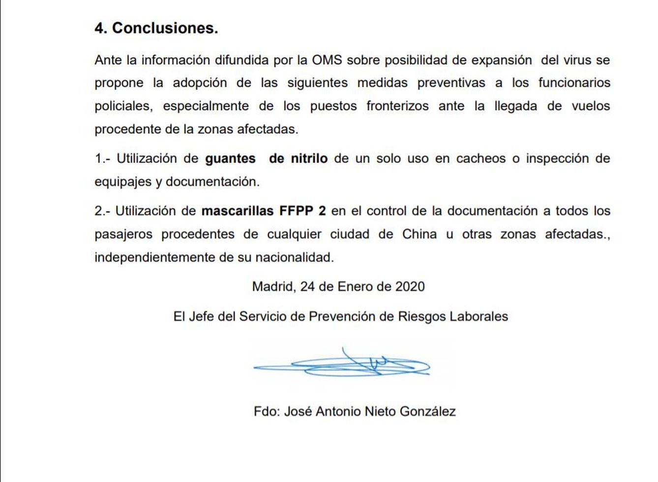 Nota con las recomendaciones firmada por Nieto. (EC)