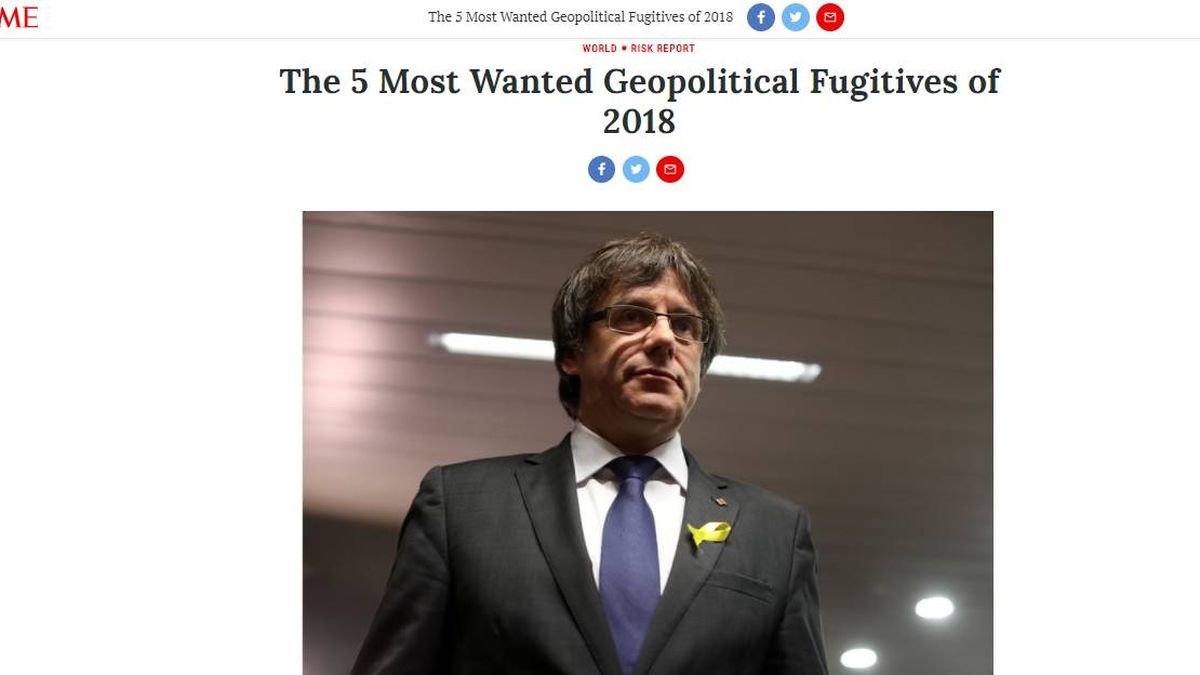 'Time' incluye a Puigdemont entre los "fugitivos geopolíticos" más buscados de 2018