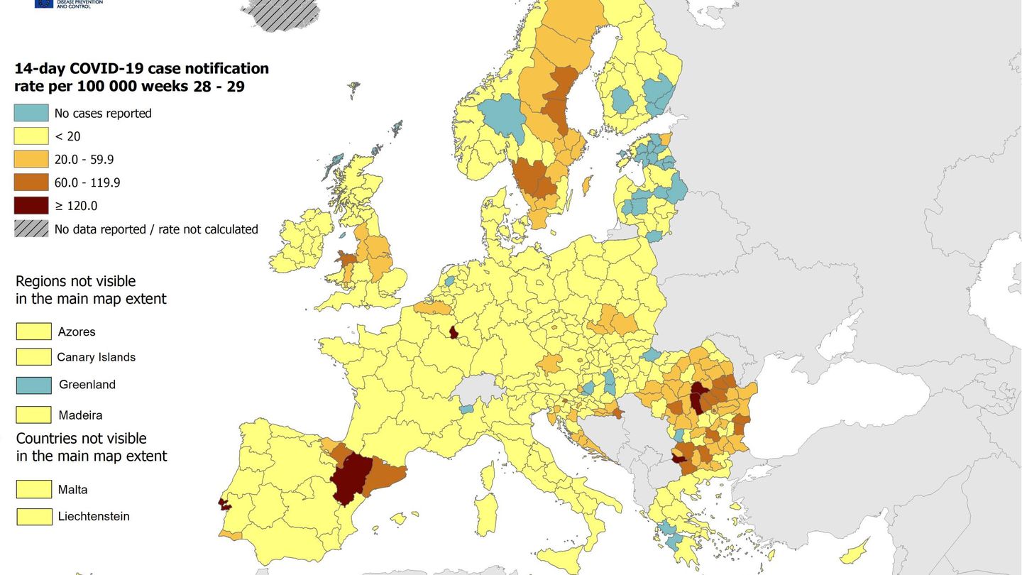 Mayores tasas de nuevos contagios acumulados en regiones Europeas (ECDC)