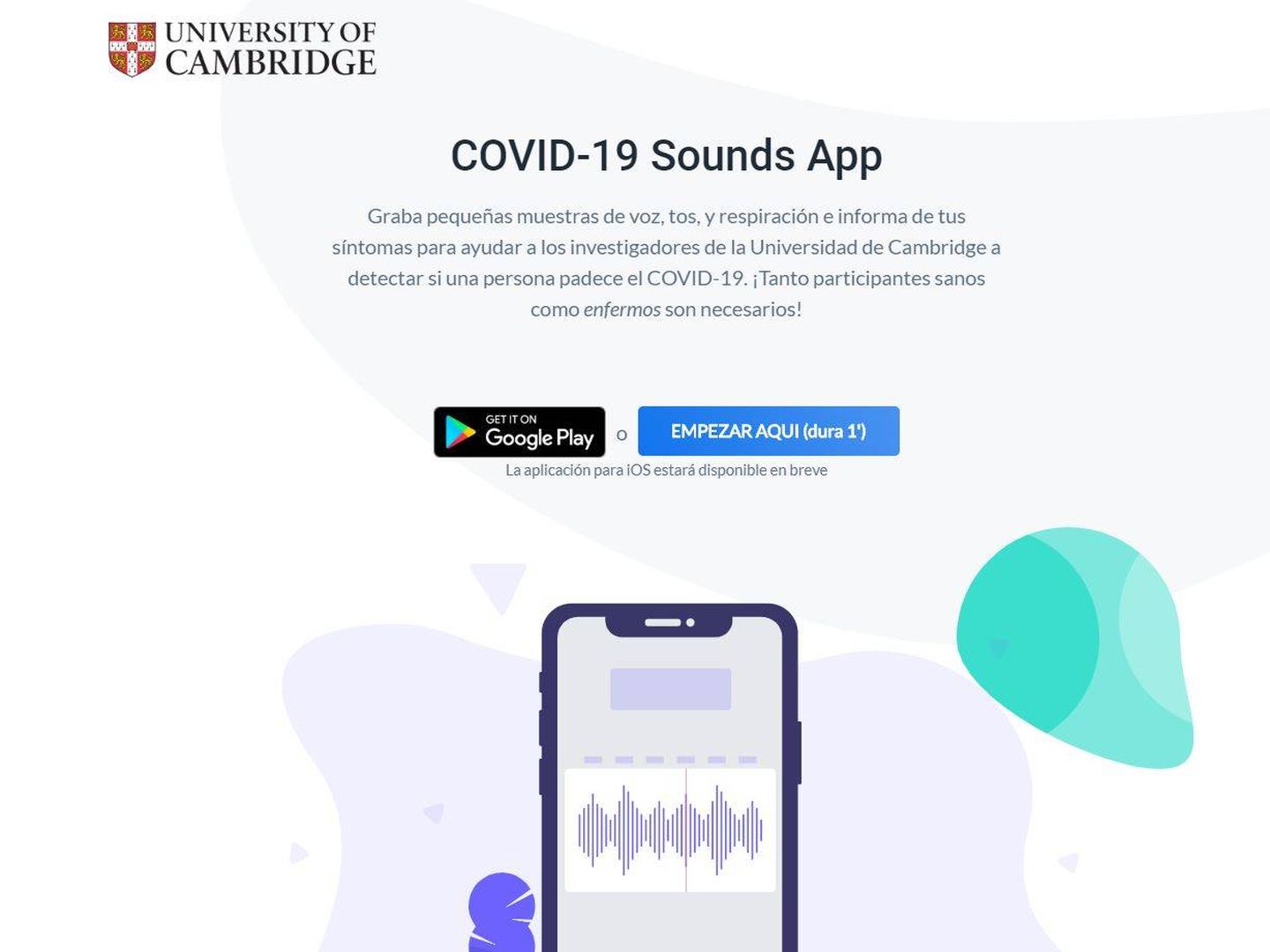 Esta es la web creada por Cambridge para recopilar voces del covid-19.