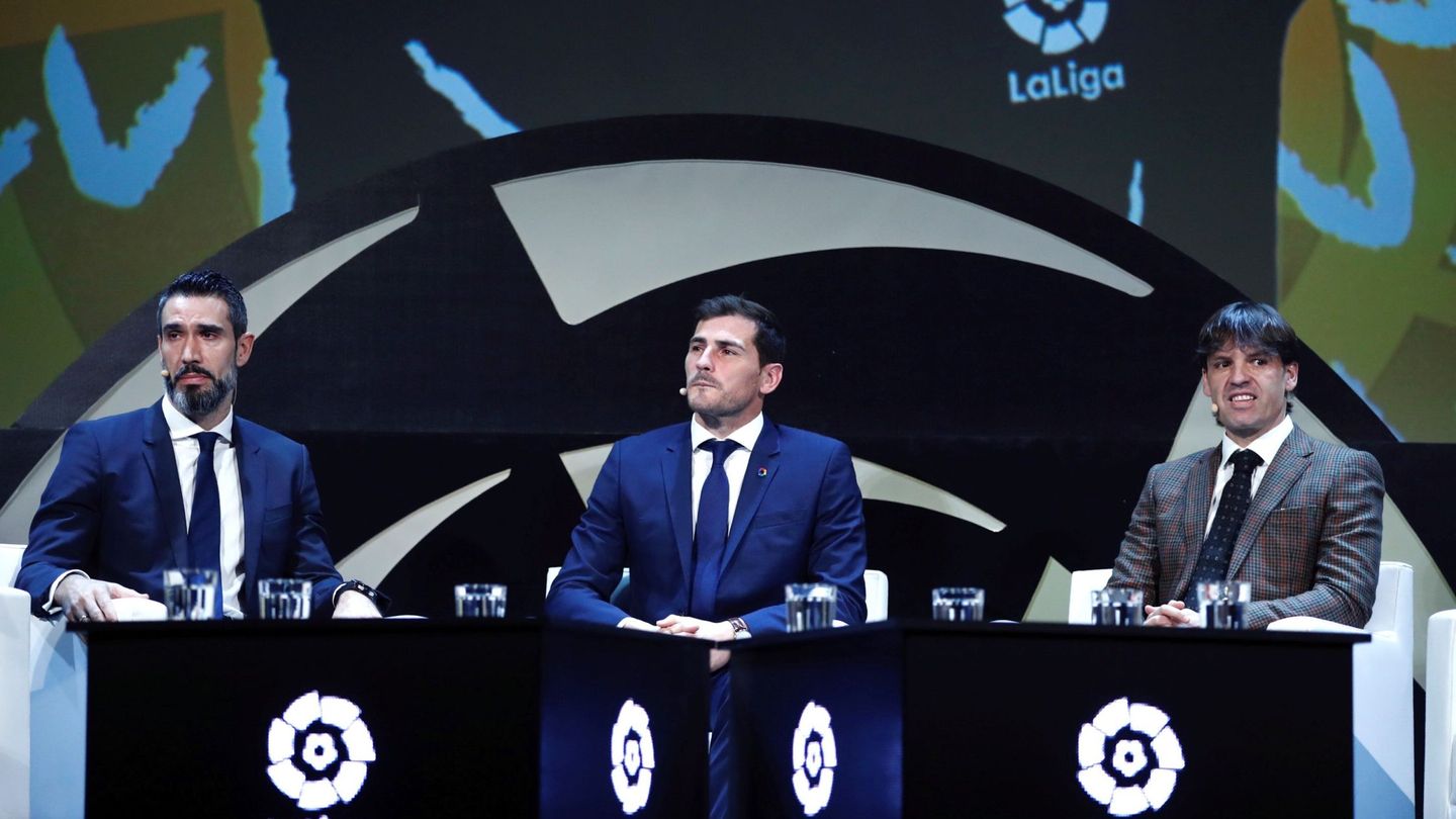 Fernando Sanz, Iker Casillas y Fernando Morientes, durante la presentación del nuevo proyecto LaLiga Icons. (EFE)