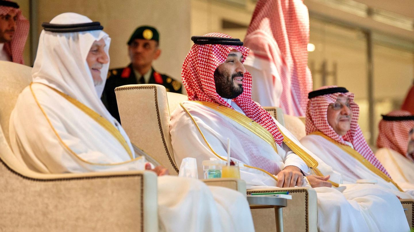 Saudi Crown Prince Mohammed bin Salman attends the King's Cup final match between Al-Hilal and Al-Wehda at King Abdullah Sports City Stadium in Jeddah, Saudi Arabia, May 12, 2023. Saudi Press Agency Handout via REUTERS ATTENTION EDITORS - THIS PICTURE WAS PROVIDED BY A THIRD PARTY