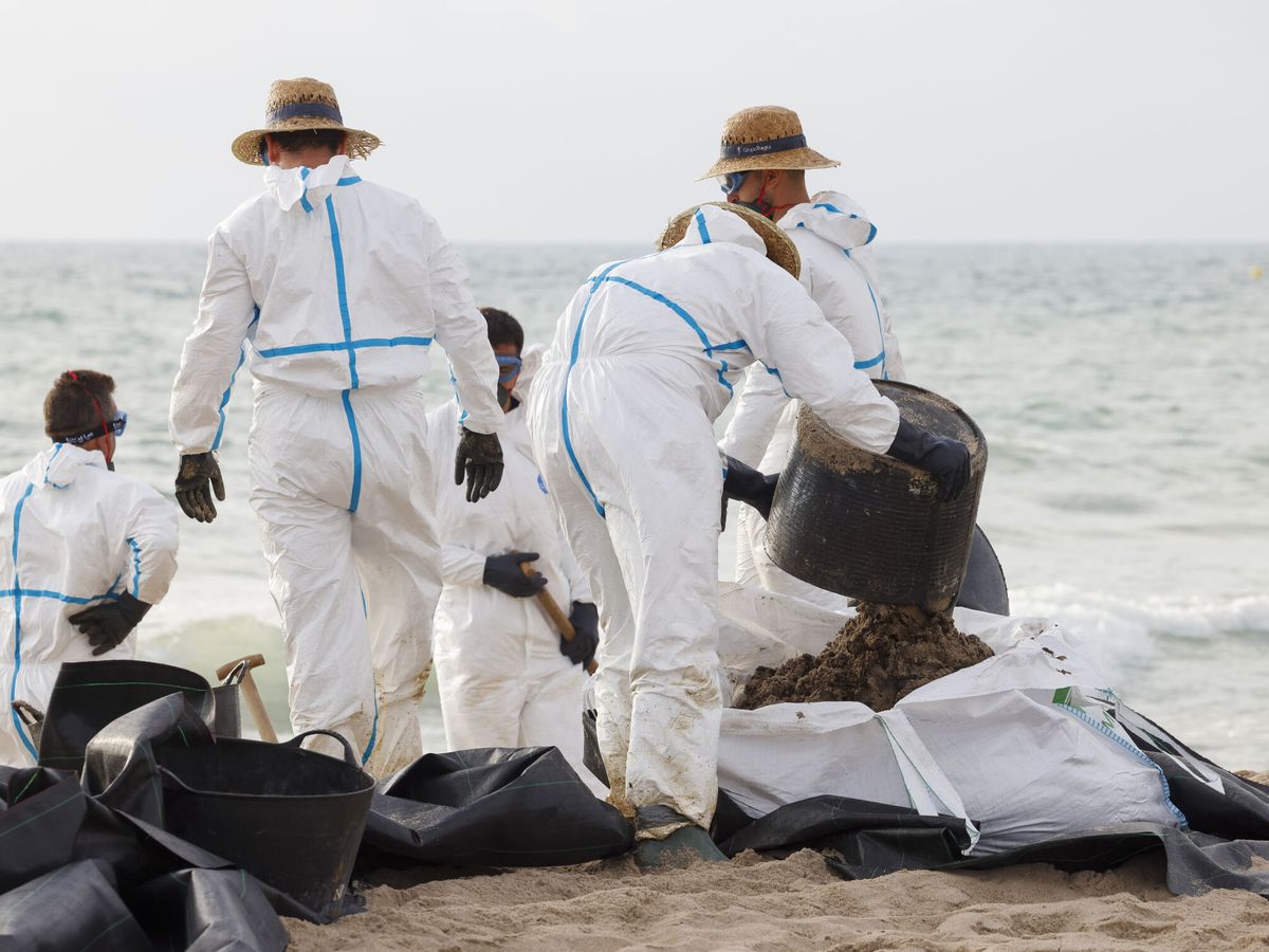 Foto: Varios operarios trabajan en la limpieza de la playa. (EFE/Ana Escobar)
