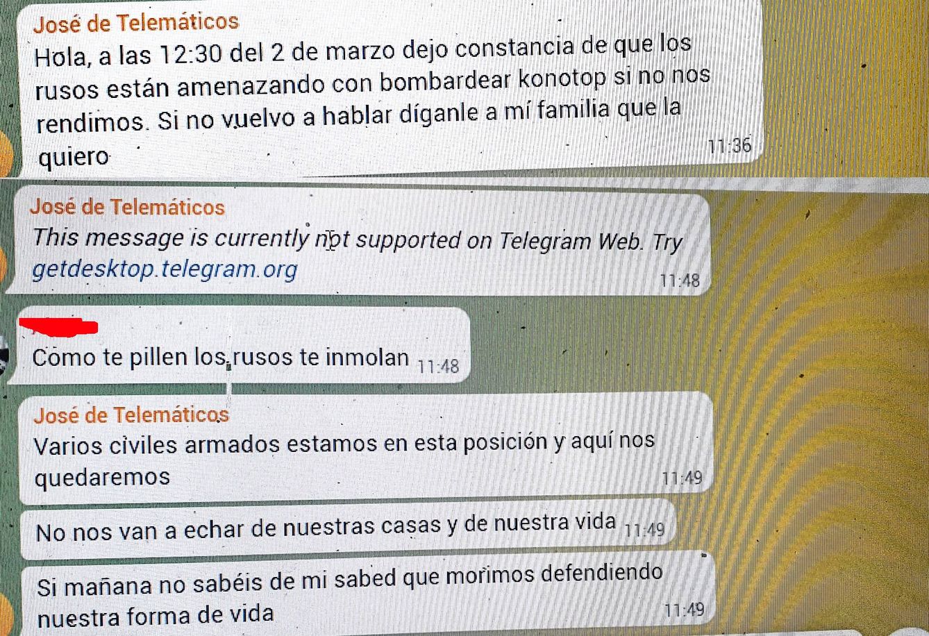 Un voluntario español describe su desesperada situación en Konotop. (F. B.)