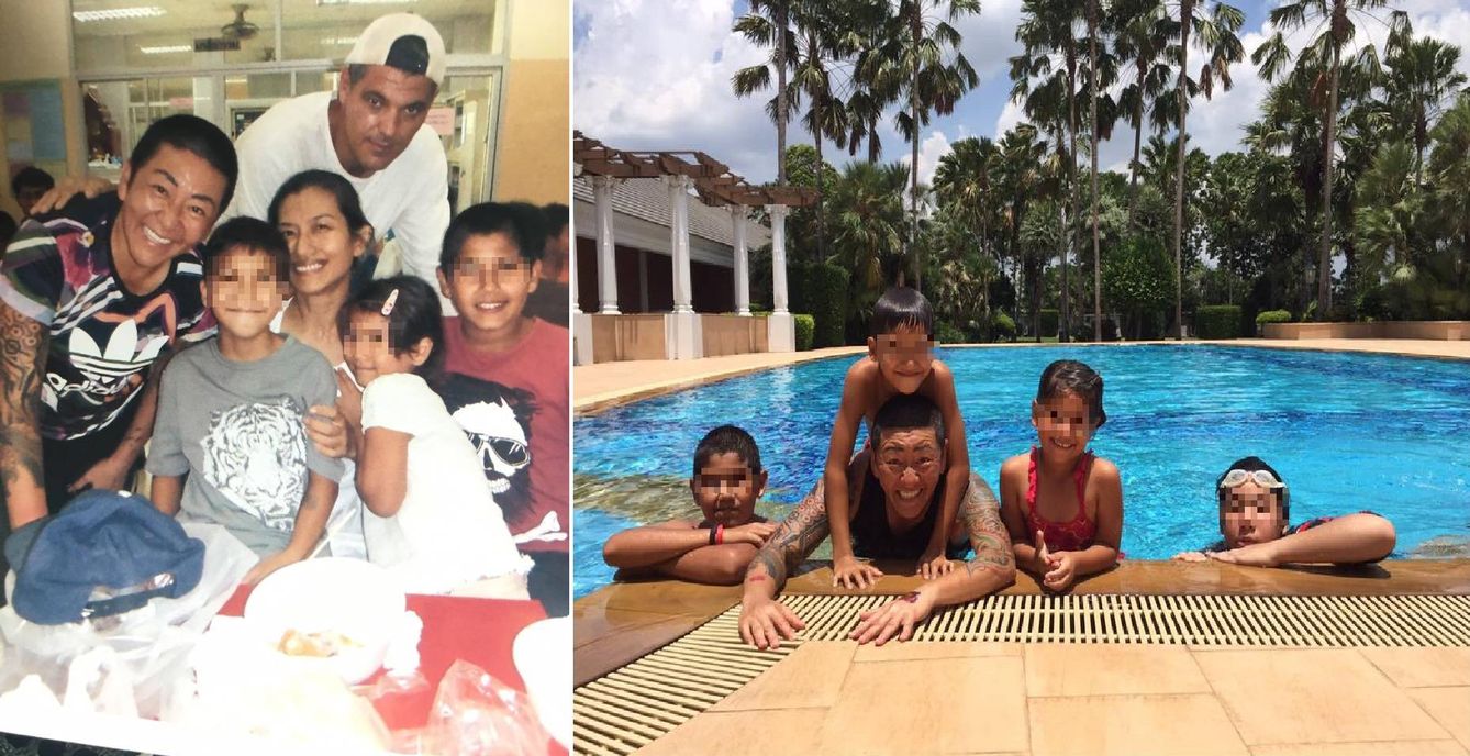 A la izquierda, Kuantrakul visita en prisión a Yuyee junto a Frank Cuesta y sus hijos. A la derecha, el tailandés en la piscina con los niños en 2016
