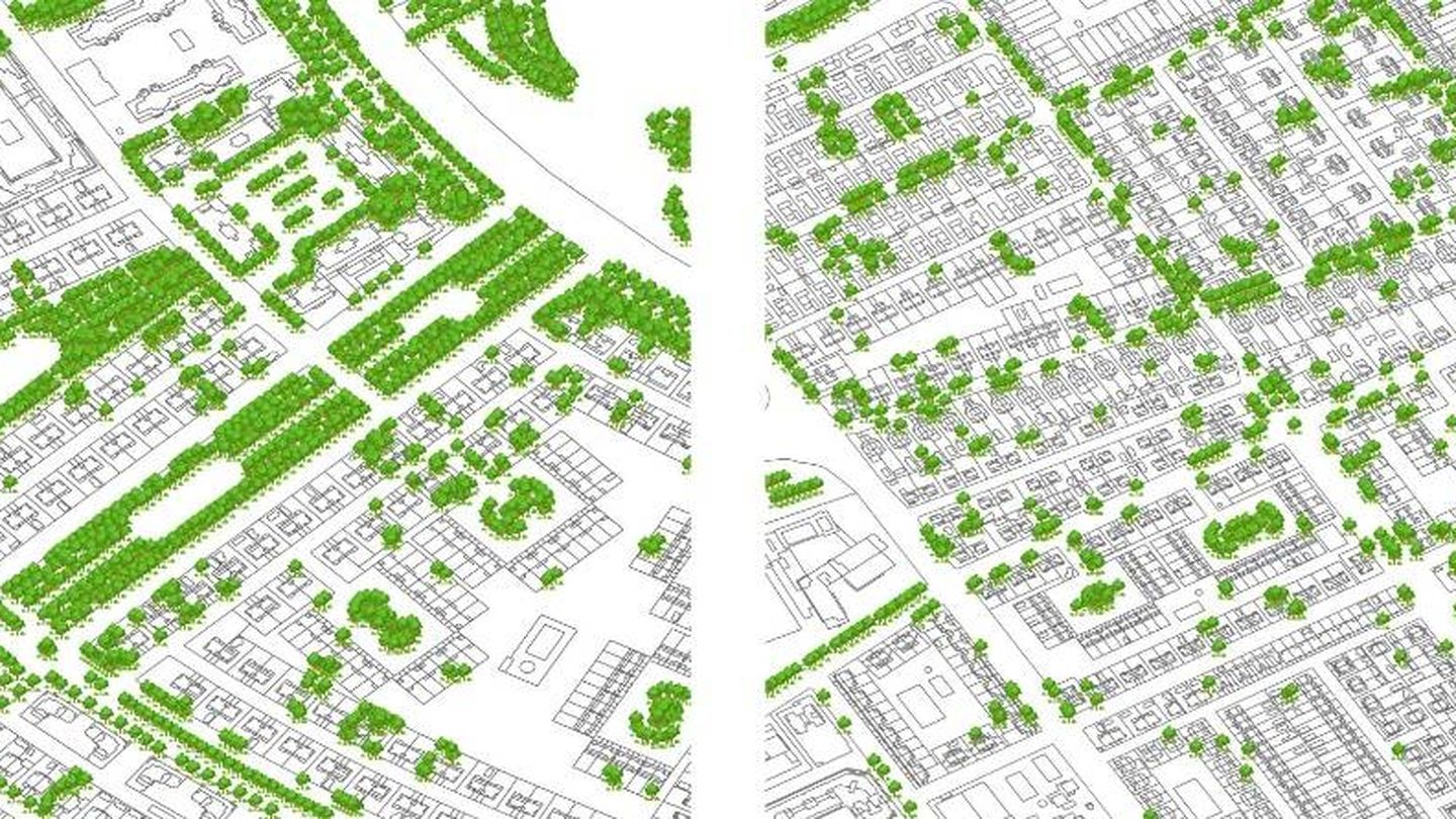 Diseños urbanos con infraestructura conectada (izquierda) y aislada (derecha) en Rivas Vaciamadrid. (Creando Redes)