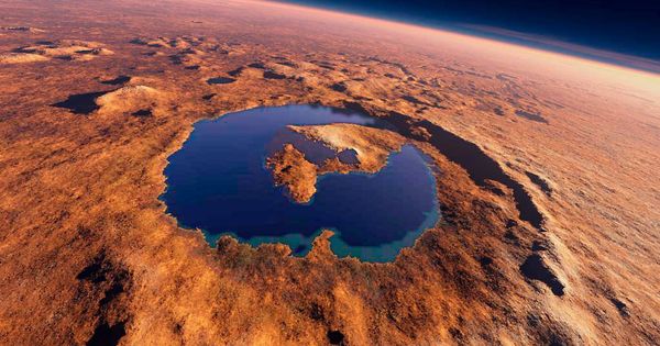 Foto:  Así sería el lago del cráter Gale, en Marte. © KEES VEENENBOS EPV