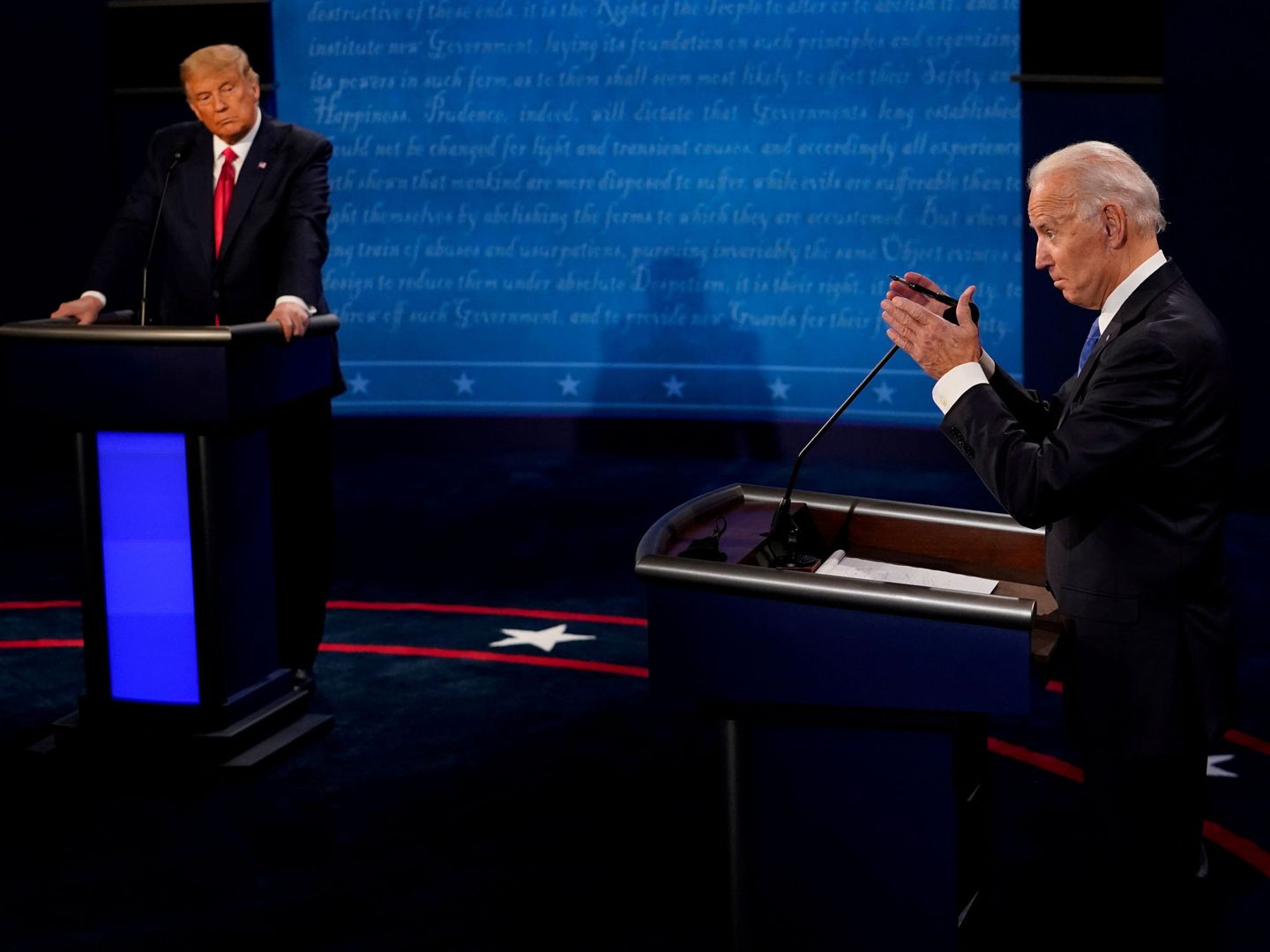 Último debate presidencial entre Trump y Biden en Nashville, Texas. (Reuters)