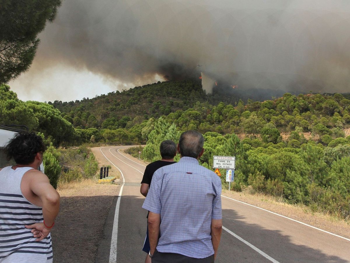 Foto: Vecinos observan el incendio declarado esta tarde (EFE/Julián Pérez)