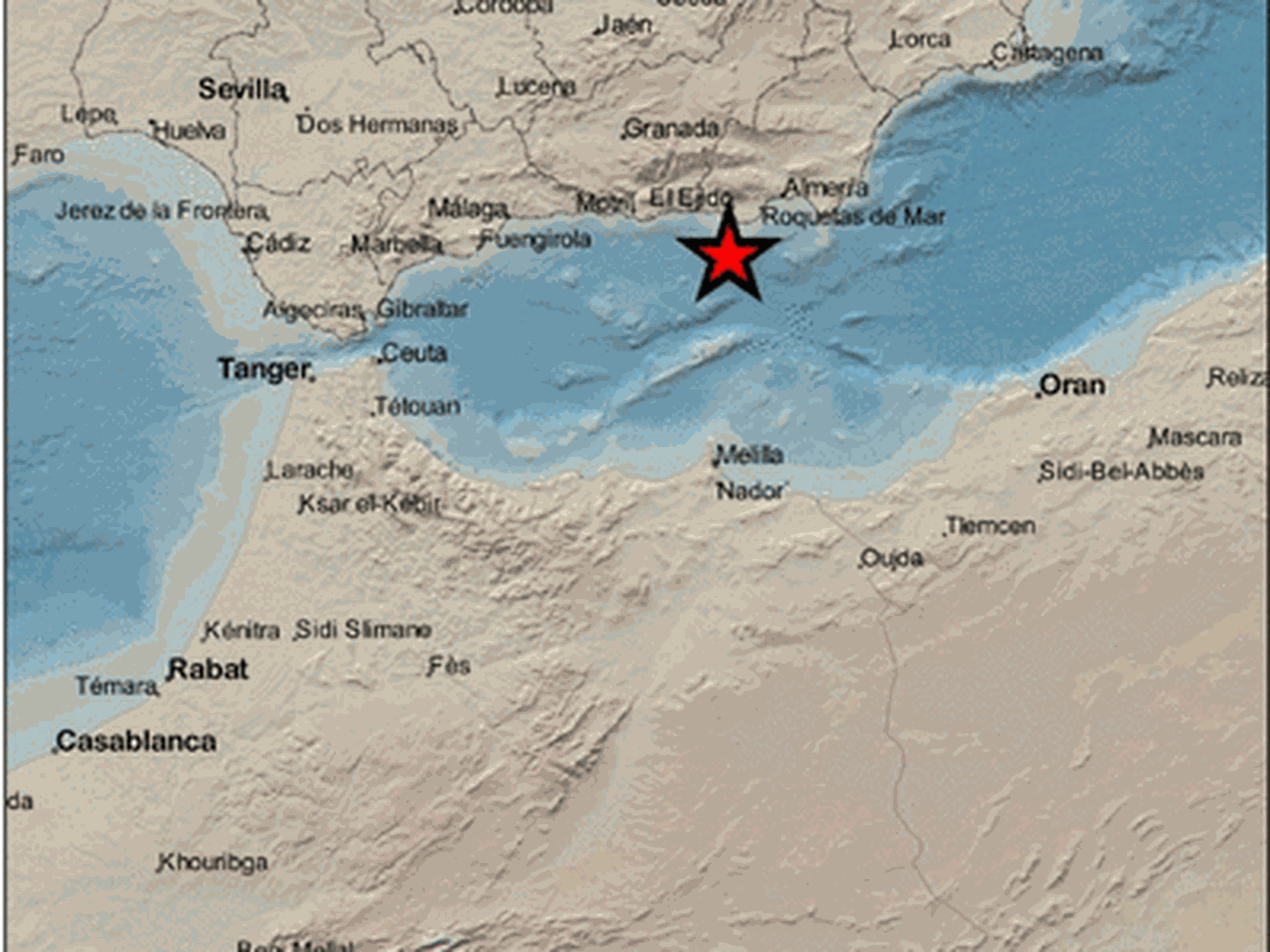Epicentro del terremoto en las proximidades de El Ejido. (IGN)