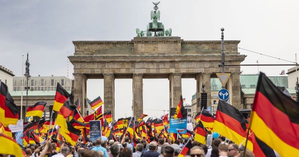 Foto: Manifestación de miembros de Alternativa para Alemania frente a la puerta de Brandenburgo, en Berlín, el pasado 27 de mayo de 2018. (EFE)