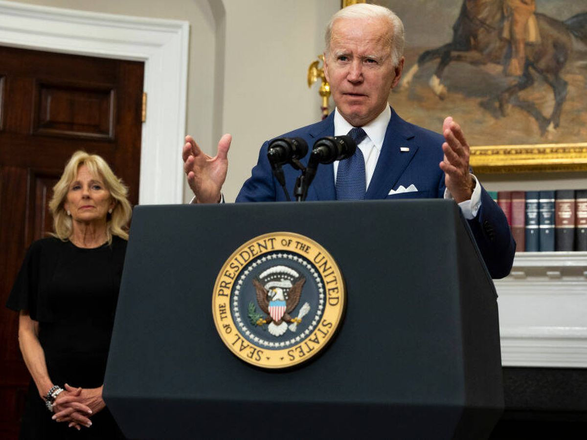 Foto: Joe Biden, durante su emotivo mensaje. (Getty/Anna Moneymaker)