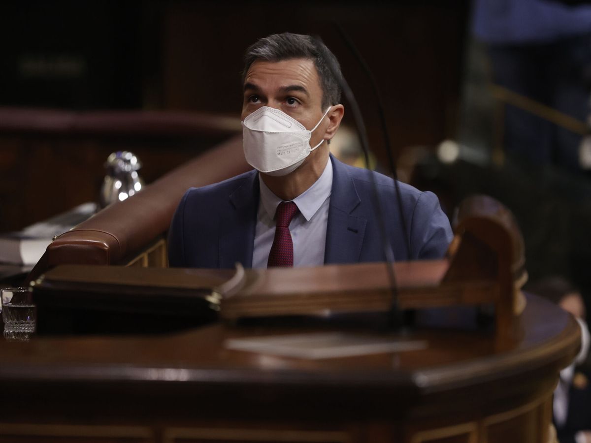 Foto: El presidente del Gobierno, Pedro Sánchez, interviene en la sesión plenaria en el Congreso este miércoles. (EFE/Emilio Naranjo)