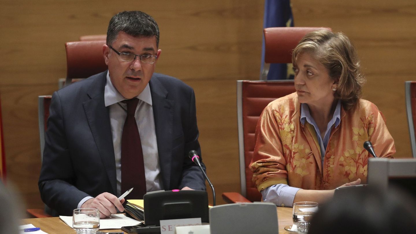 El presidente de las Corts Valencianes, Enric Morera, en su declaración en el Senado a petición del Partido Popular. (EFE)