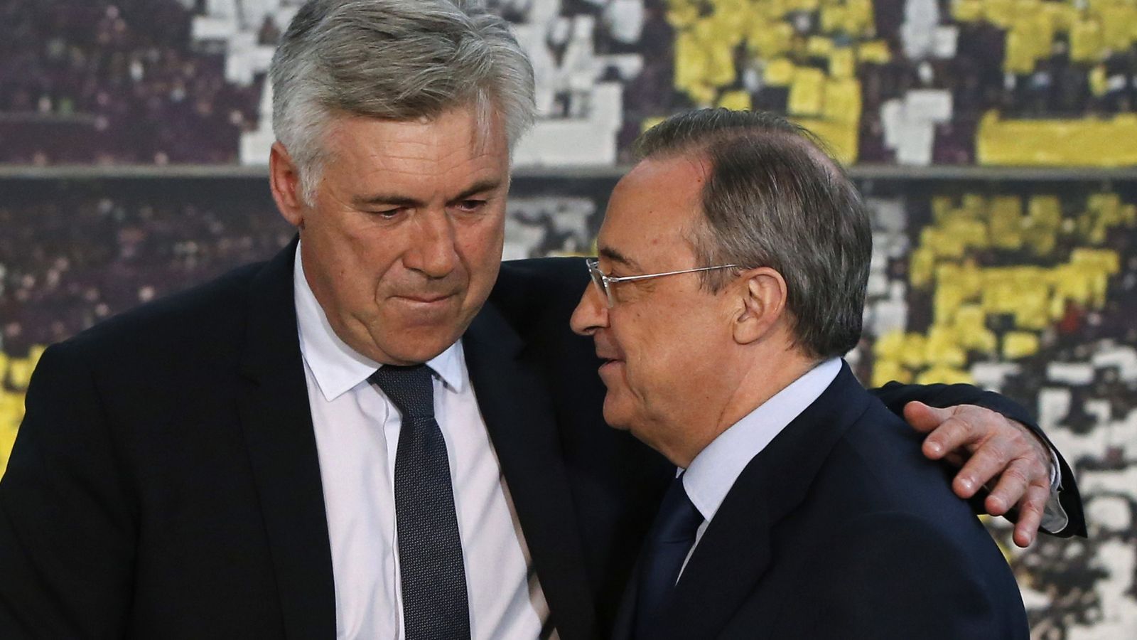 Foto: Florentino Pérez y Carlo Ancelotti el día de la presentación del italiano.