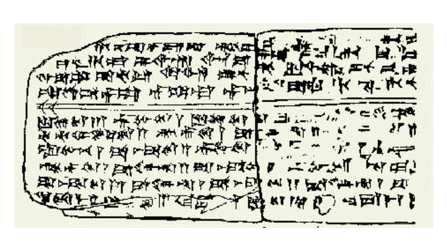 Dibujo de un lado de la tablilla en la que está inscrito el Himno a Nikkal. (Wikipedia)
