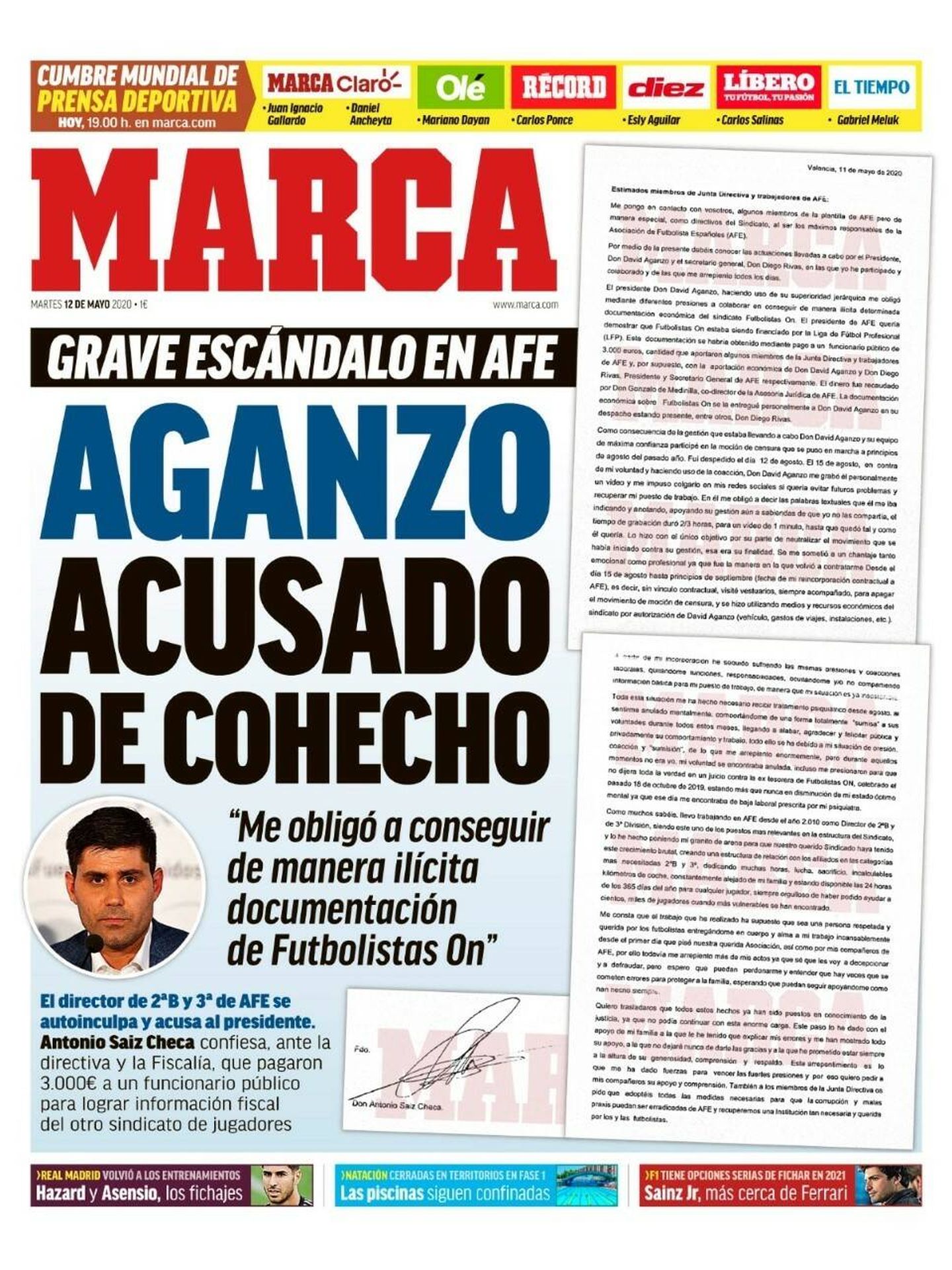 Portada del diario 'Marca' con la información sobre Aganzo.