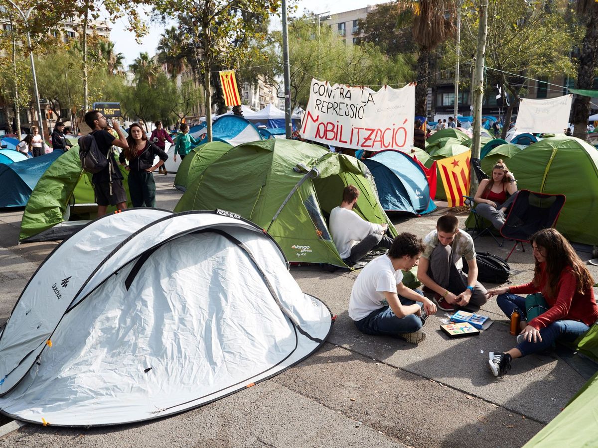 Foto: Tiendas de campaña de los jóvenes que han acampado frente a la Universitat de Barcelona. (EFE)