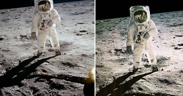 Foto: A la izquierda, la fotografía original; a la derecha, la retocada por la NASA. (Foto: NASA)